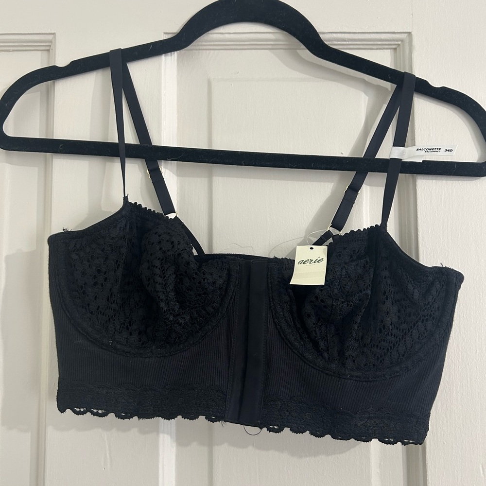 Aerie Black Lace Longline Balconette Bra